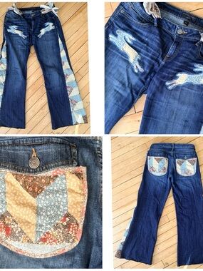 Banana Republic Dark Blue Denim Flare Jeans with Patchwork Accents